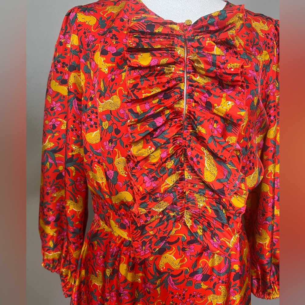 J. Crew Collection Tiered Ruffle Dress in Jungle Cat Floral Print Exce. cond Sm